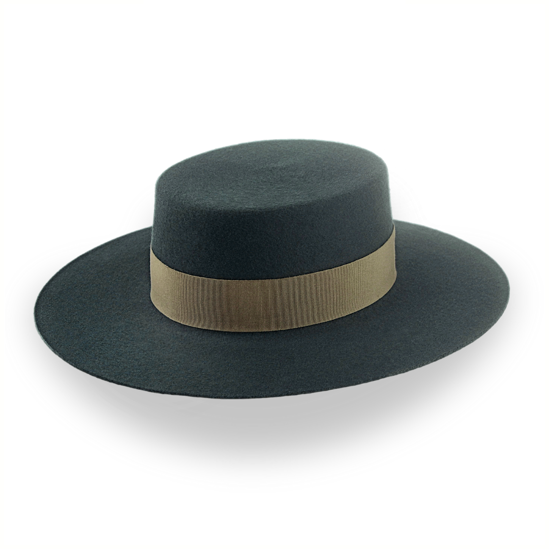 Dark Green Flat Top Western Hat in Premium Wool Felt  | The Woodsman - Agnoulita Hats 4 