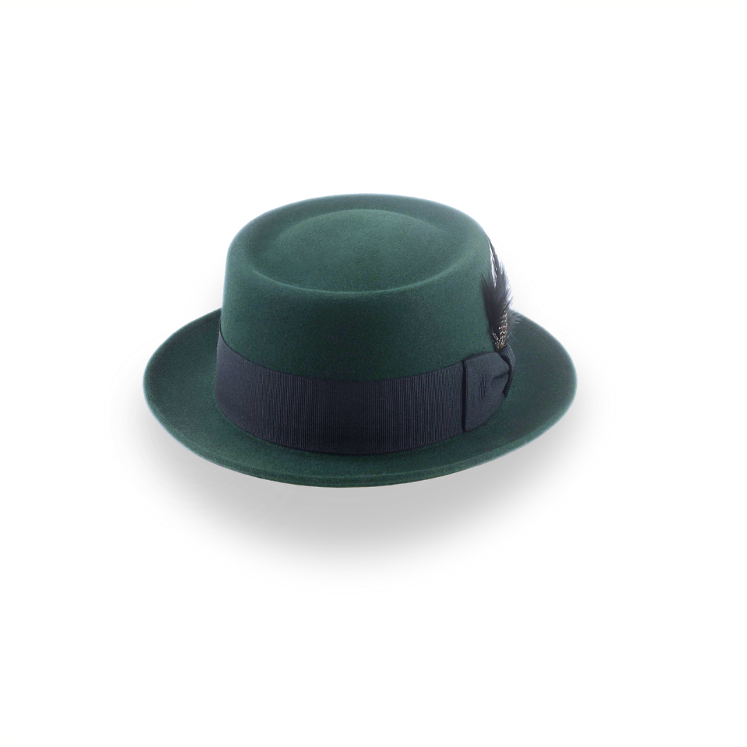 Dark Green Porkpie Hat in Smooth Fur Felt | The Soloist - Agnoulita Hats 6 