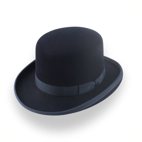 Dark Navy Flat Crown Bowler Hat en lujoso fieltro de piel de castor | The Neptune