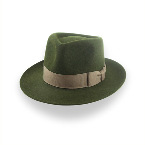 Dark Olive Green Felt Fedora Hat with Teardrop Crown | The 5217