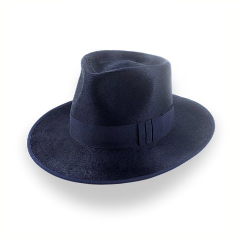 Denim blau luxuriöses Seiden finish Fedora für Männer | Der Zephyr