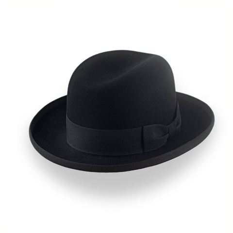 Élégant chapeau Homburg en feutre de fourrure noire pour homme | The Signature