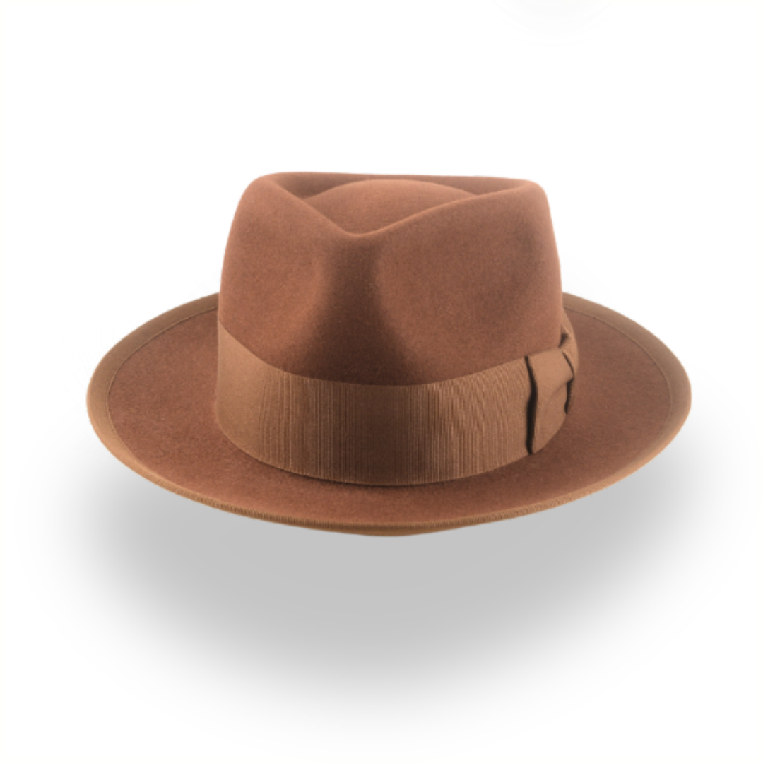 Elegant Brown Men's Fedora Hat with Teardrop Crown | The Knight - Agnoulita Hats 6 