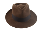 The Capitol: Detailed view of the raw-edge snap brim and elegant profile | Agnoulita Hats