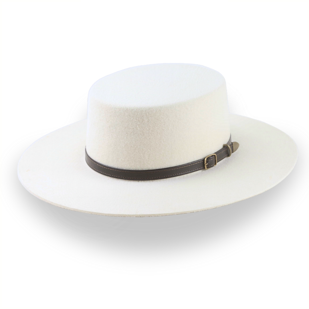 Flat Crown Wide Brim Bolero Hat In Ivory Wool Felt | The Galloper - Agnoulita Hats 1 