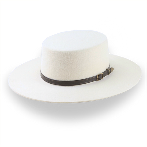 Flat Crown Wide Brim Bolero Hat In Ivory Wool Felt | The Galloper