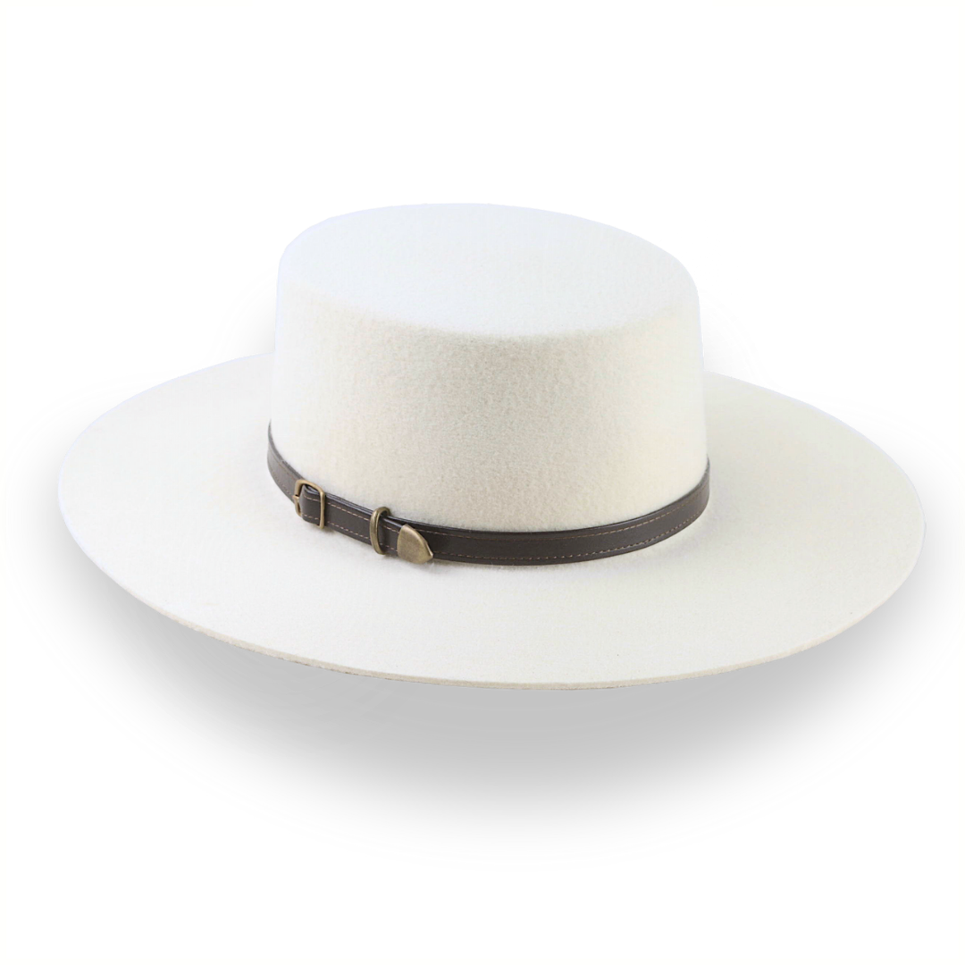 Flat Crown Wide Brim Bolero Hat In Ivory Wool Felt | The Galloper - Agnoulita Hats 3 