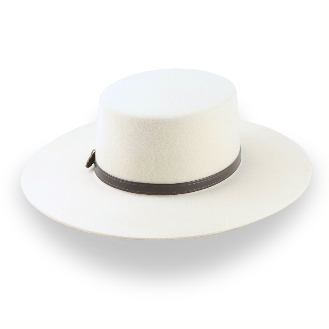 Flat Crown Wide Brim Bolero Hat In Ivory Wool Felt | The Galloper - Agnoulita 4 