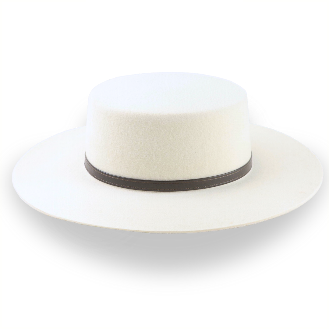 Flat Crown Wide Brim Bolero Hat In Ivory Wool Felt | The Galloper - Agnoulita Hats 5 