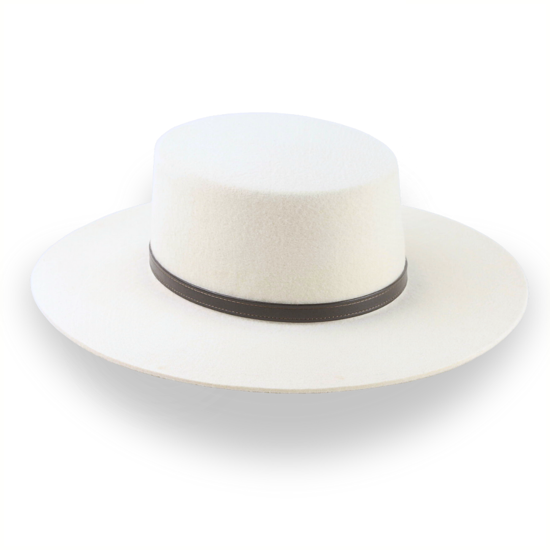 Flat Crown Wide Brim Bolero Hat In Ivory Wool Felt | The Galloper - Agnoulita Hats 6 