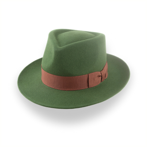 Forest Green Snap Brim Fedora en feutre de fourrure élégant | Le souverain