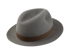 The Icon: Angled view showcasing the raw-edge snap brim of the timeless fedora | Agnoulita Hats