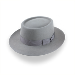 Grey Flat Top Wide Brim Fedora in Premium Fur Felt | The Player