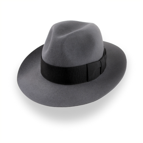 Grey Wide Brim Center-Dent Fedora en fieltro de piel de alta calidad | The Silkstone