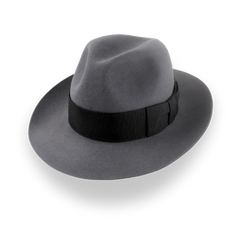 Grey Wide Brim Center-Dent Fedora en fieltro de piel de alta calidad | The Silkstone