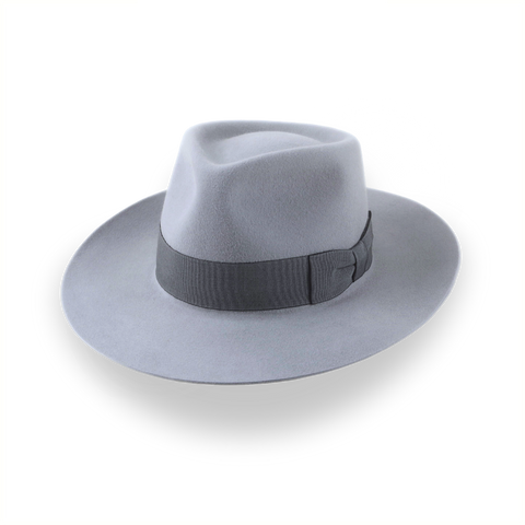 Sombrero Fedora de ala ancha gris en elegante fieltro de piel | el terrateniente