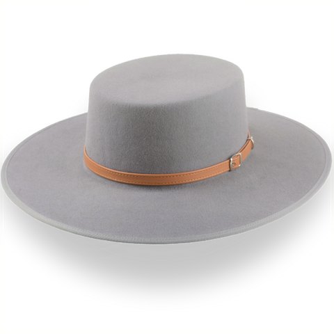 Grey Wide Brim Flat Top Cowboy Hat in High-Quality Fur Felt | The Tycoon