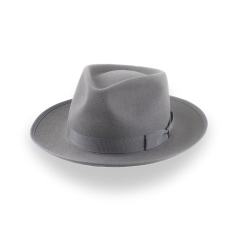 Grey Wide Brim Western Fedora in Premium Beaver Fur Felt | The Ulysses