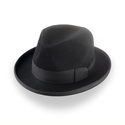 Sombrero Homburg para hombre artesanal en fieltro de piel premium negro | The Summit