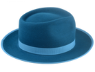 Image showcasing the smooth surface finish of the Equinox dark teal fedora hat