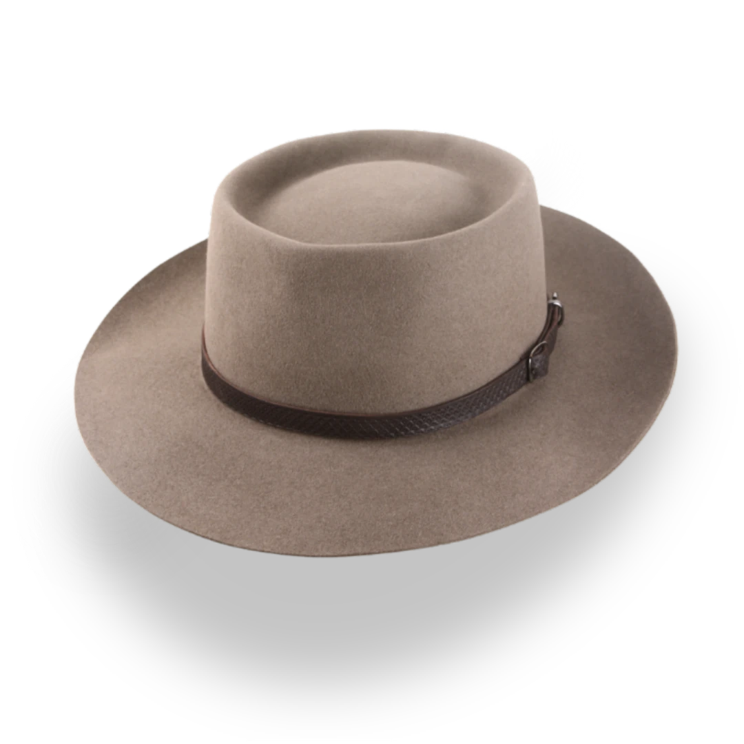 Handcrafted Wide Brim Porkpie Hat with Leather Band | The Oppenheimer - Agnoulita 1 