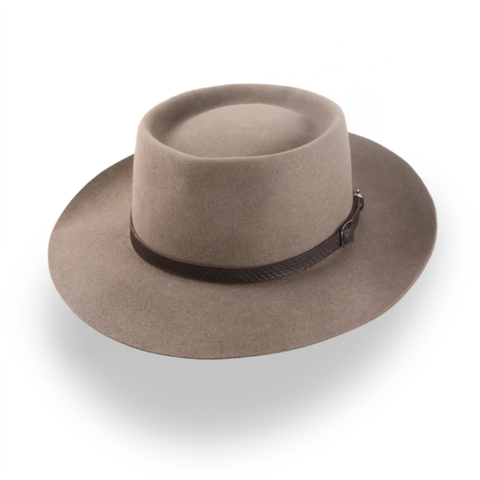 Handcrafted Wide Brim Porkpie Hat with Leather Band | The Oppenheimer