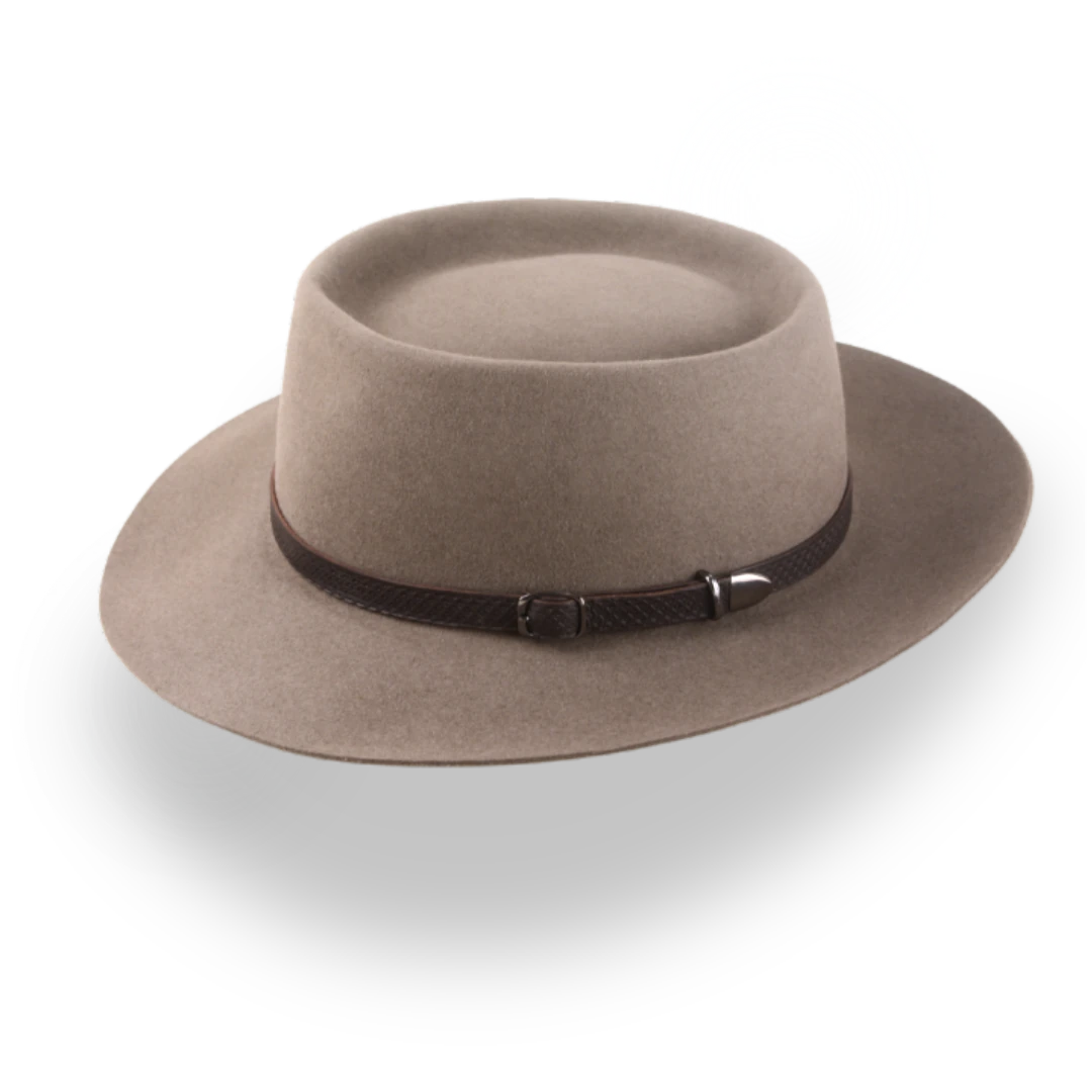 Handcrafted Wide Brim Porkpie Hat with Leather Band | The Oppenheimer - Agnoulita 2 