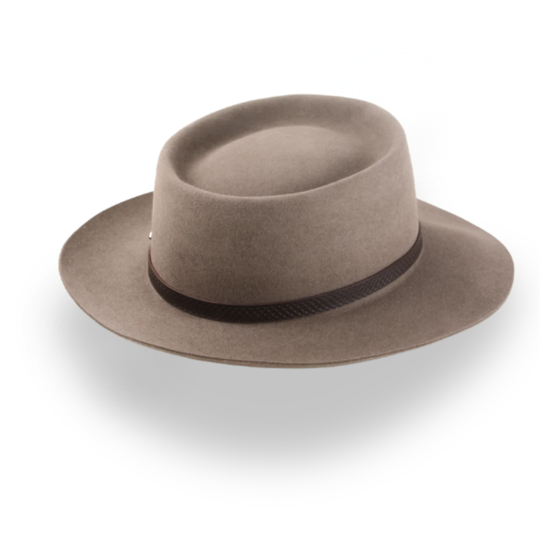 Handcrafted Wide Brim Porkpie Hat with Leather Band | The Oppenheimer - Agnoulita Hats 4 