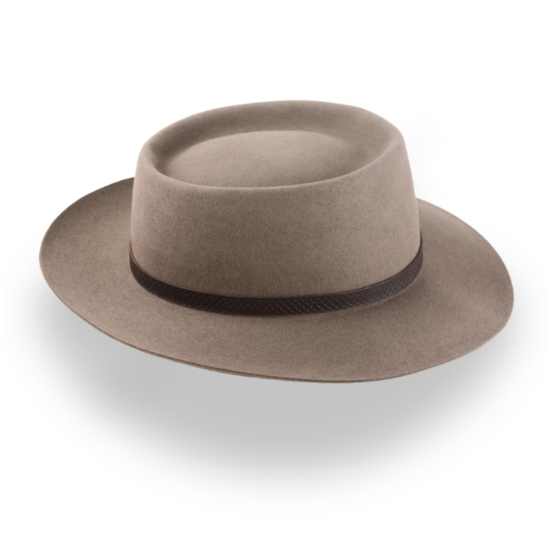 Handcrafted Wide Brim Porkpie Hat with Leather Band | The Oppenheimer - Agnoulita Hats 5 