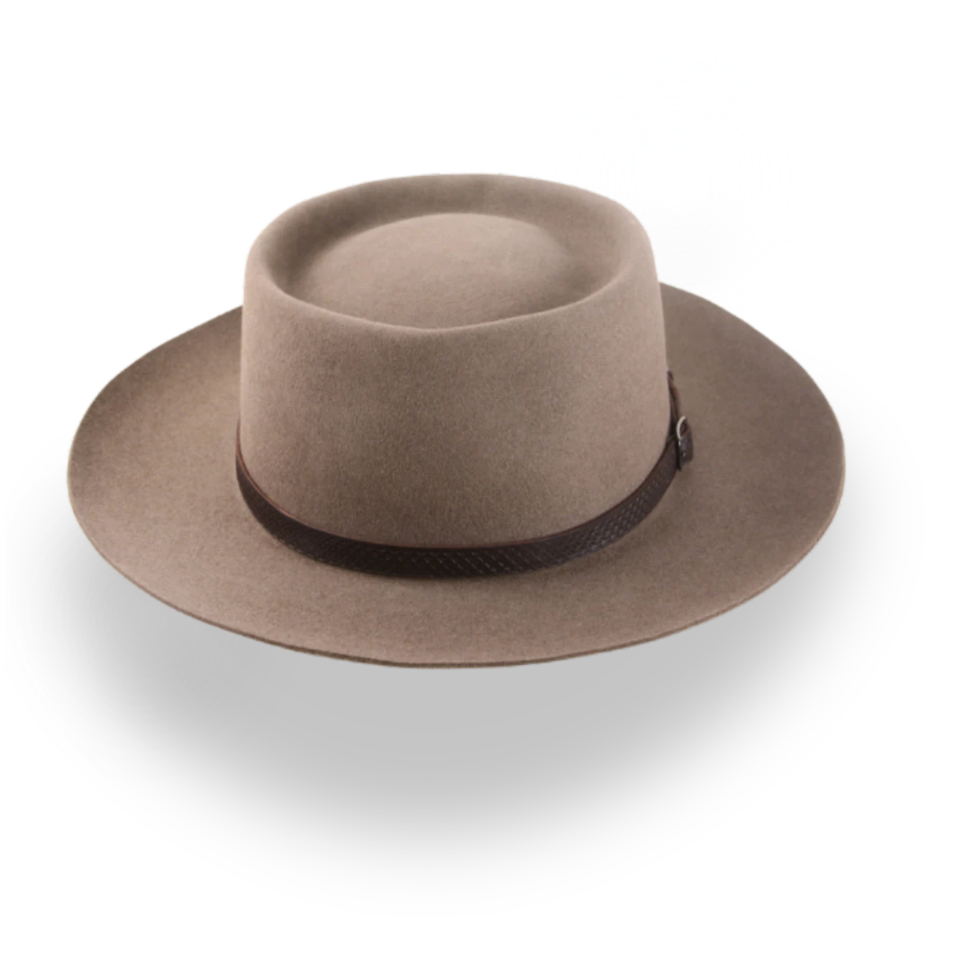 Handcrafted Wide Brim Porkpie Hat with Leather Band | The Oppenheimer - Agnoulita 6 