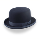 Iconic Flat Top Bowler Hat in Dark Navy Blue Fur Felt | The Oddjob - Agnoulita Hats 1 