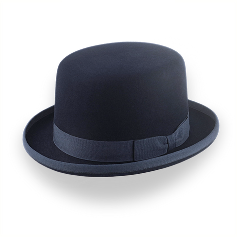 Iconic Flat Top Bowler Hat in Dark Navy Blue Fur Felt | The Oddjob