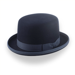 Iconic Flat Top Bowler Hat in Dark Navy Blue Fur Felt | The Oddjob