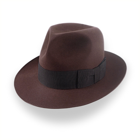 Indiana Jones Style Fedora In Sable Brown Beaver Fur Felt | The Pharaoh