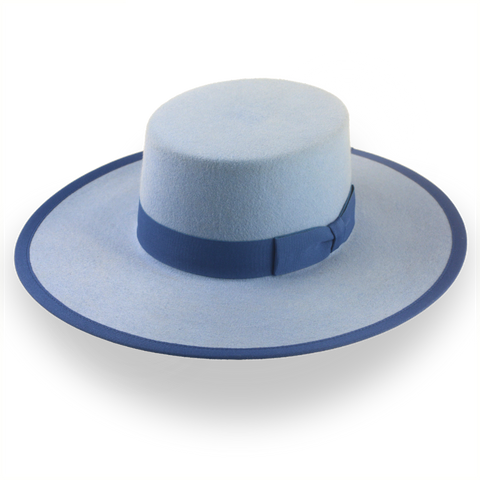 Cappello da cowboy con corona piatta blu chiaro in feltro di pelliccia | Il Gaucho