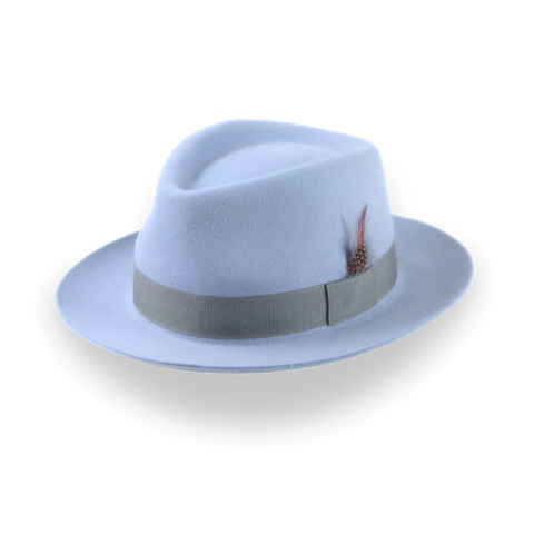 Light Blue Fur Felt Fedora Hat With A Medium Crown | The Clubber