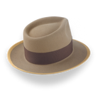 Light Camel Teardrop Mens Fedora with Double-Bow Hatband | The Stentor - Agnoulita Hats 4 