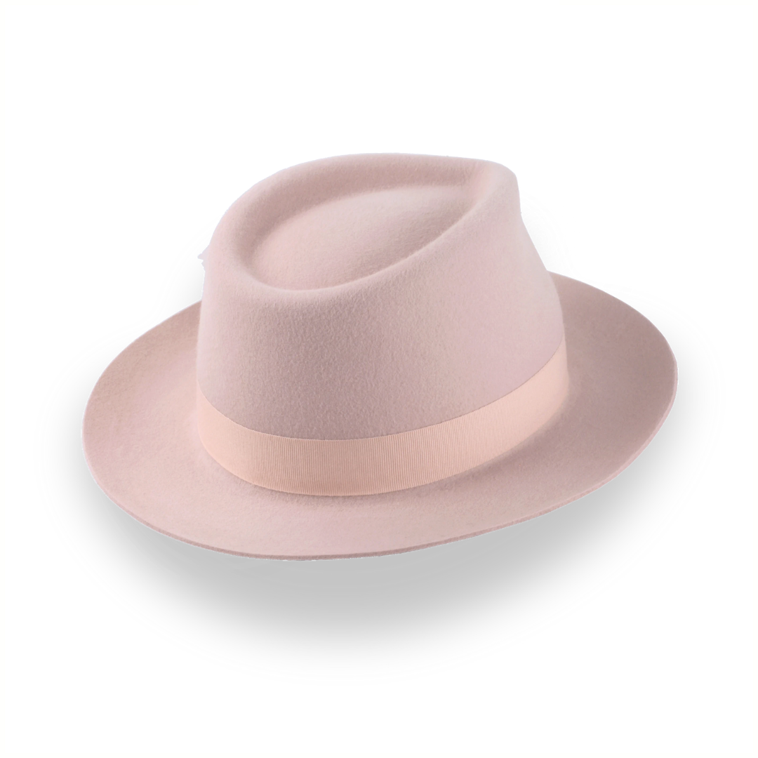 Light Pink Fedora with Medium Crown in Luxurious Fur Felt | The Clubber - Agnoulita Hats 4 