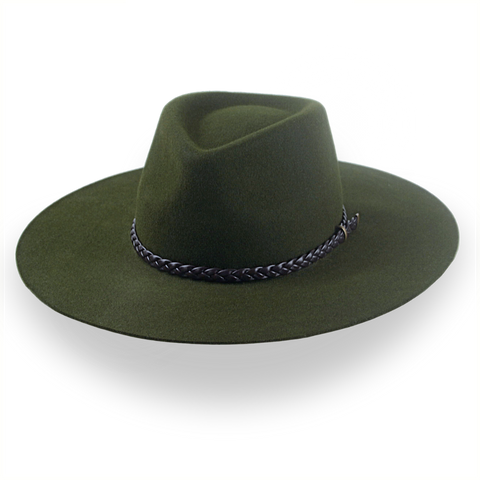 Low Crown Wide Brim Outback Fedora in Dark Olive Green | The Bush