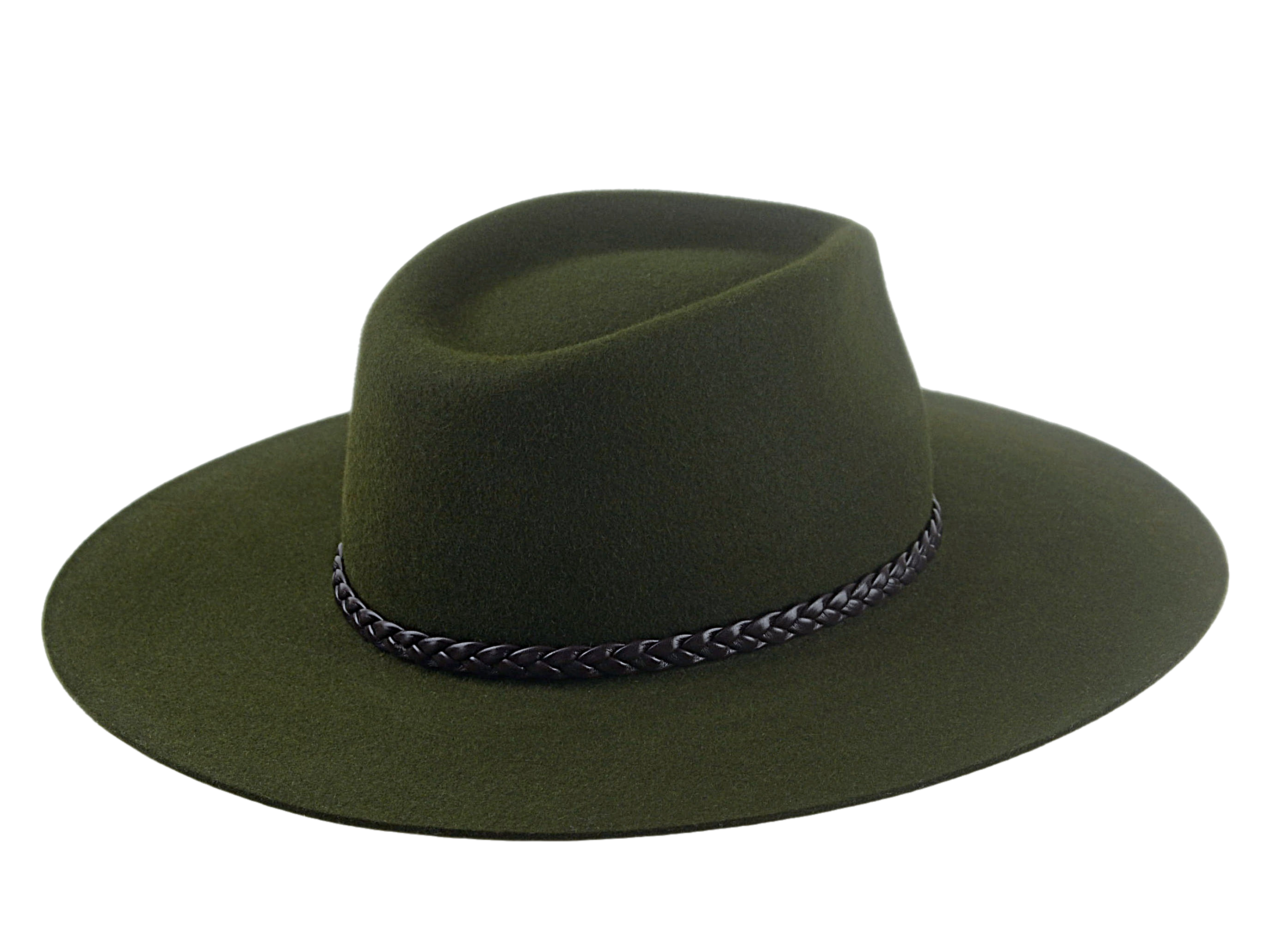 Wide Brim Outback Fedora | The BUSH | Custom Handmade Hats Agnoulita Hats 4 | Green, Outback, Rabbit fur felt, Teardrop