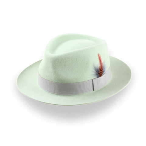 Sombrero Fedora con Plumas en Fieltro de Piel Premium Verde Menta | The Clubber