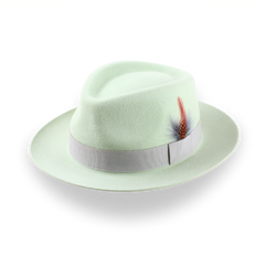 Mint Green Fedora Hat With Feather in Premium Fur Felt | The Clubber