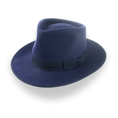 Cappello Fedora personalizzato fatto a mano blu navy per gli uomini in feltro di pelliccia | The Tony