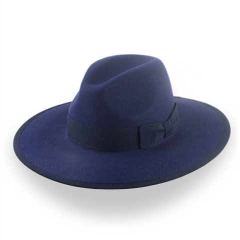 Sombrero Fedora de ala plana azul marino en fieltro de piel con estilo | The Taylor