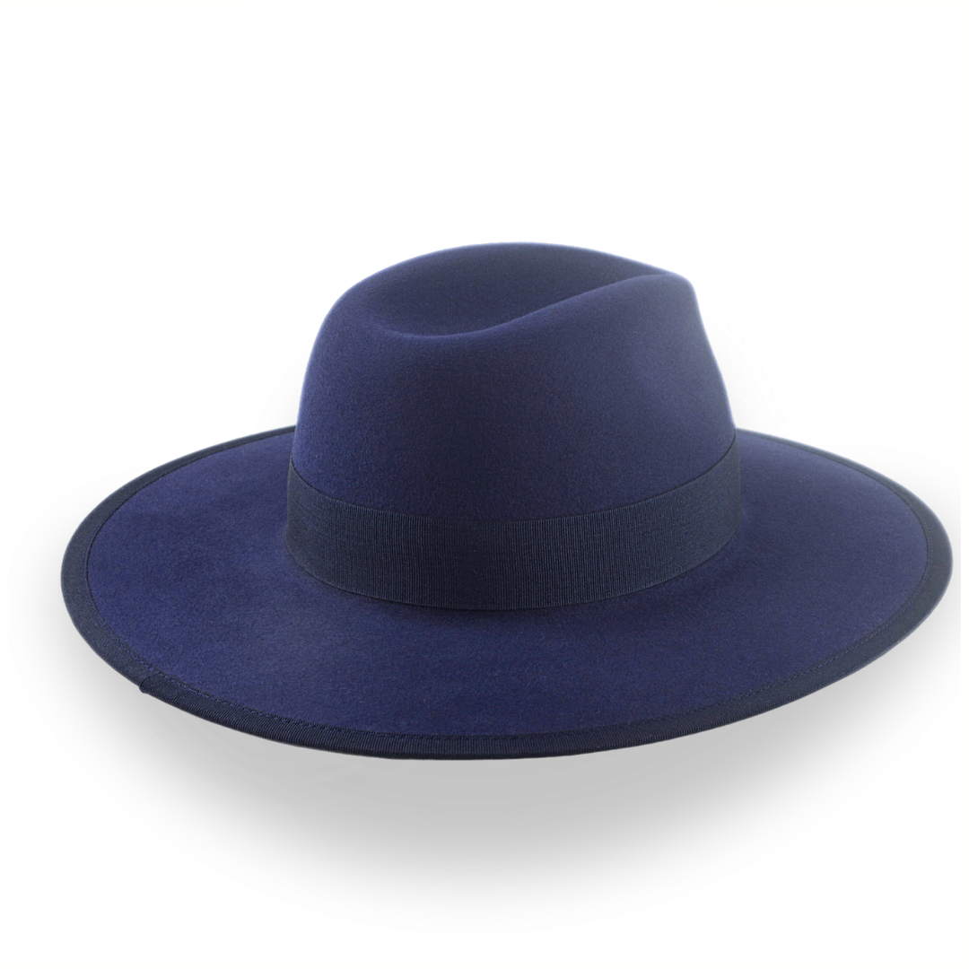 Navy Blue Flat Brim Fedora Hat in Stylish Fur Felt | The Taylor - Agnoulita Hats 4 