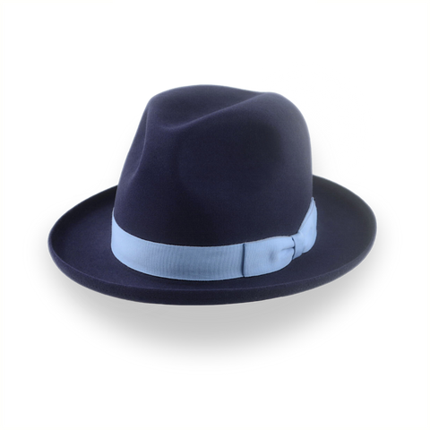 Navy Blue Homburg Fedora in Premium Beaver Fur Felt | The Cyrus