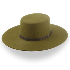 Olive Green Flat Cowboy Hat In Premium Wool Felt | The Galloper