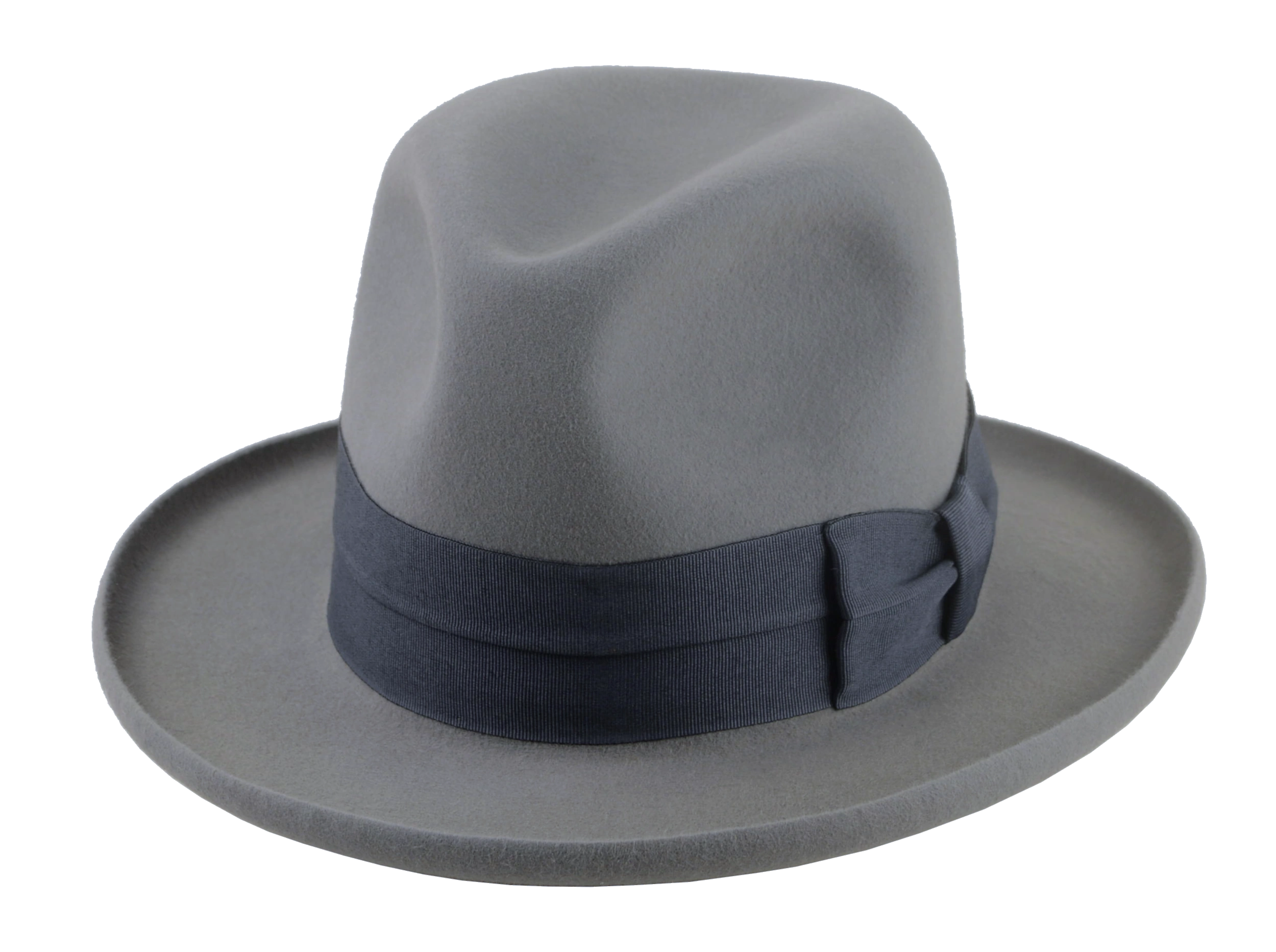 The Hiero -Pewter Grey Fur Felt Fedora with Pencil Brim and Traditional Bowtie Detailing | Agnoulita Quality Custom Hats 1