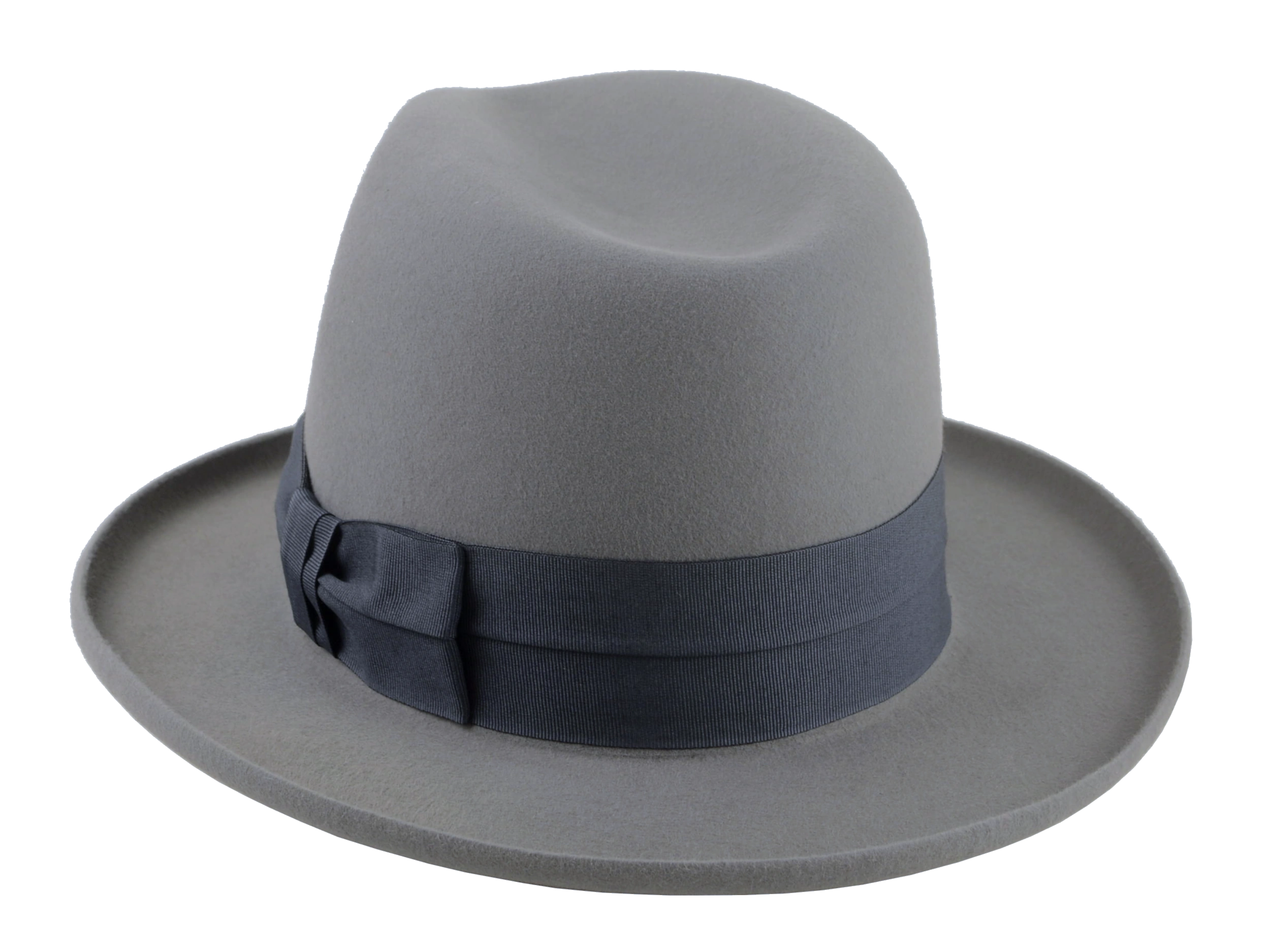 The Hiero -Pewter Grey Fur Felt Fedora with Pencil Brim and Traditional Bowtie Detailing | Agnoulita Quality Custom Hats 3
