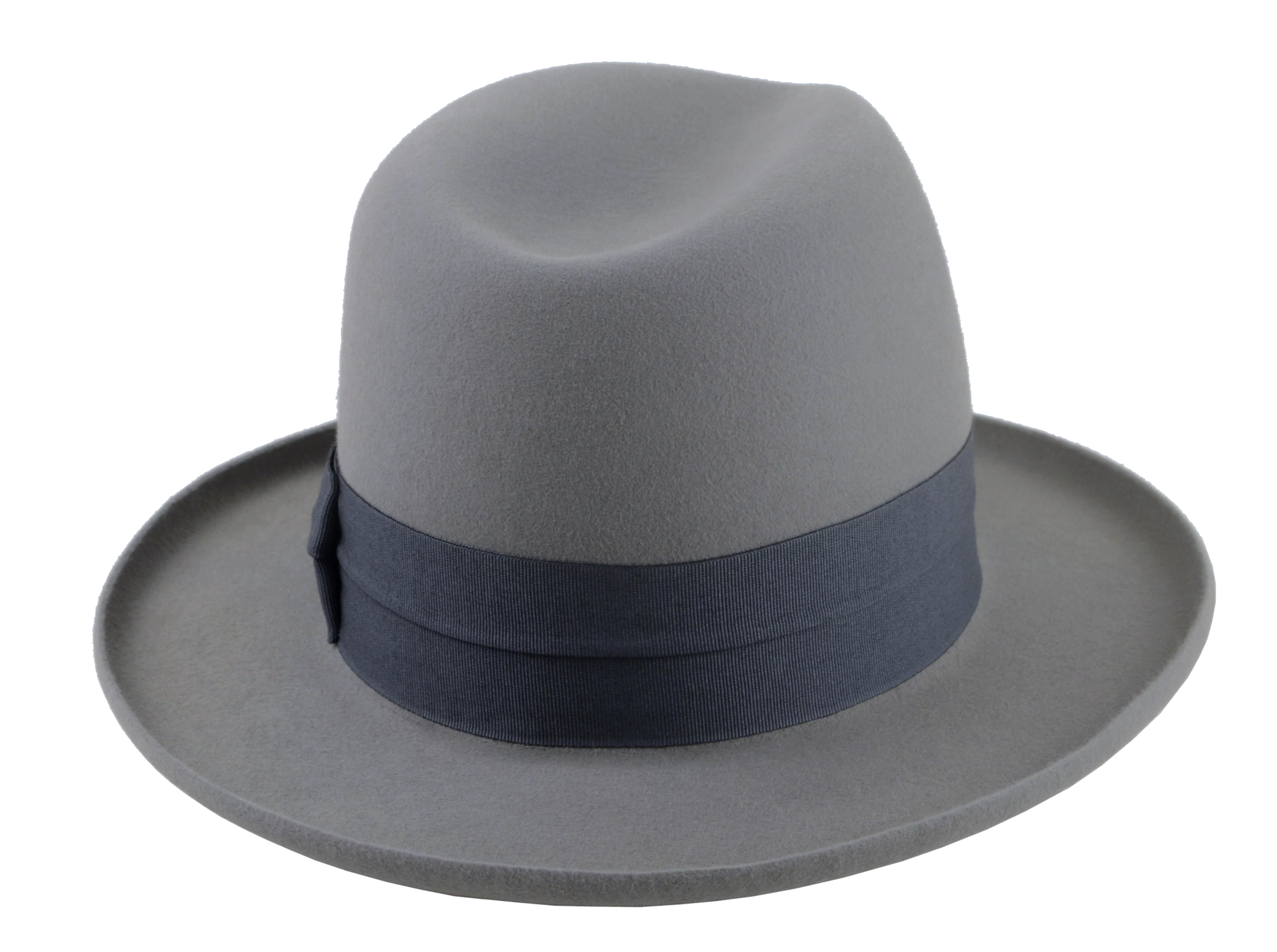 The Hiero -Pewter Grey Fur Felt Fedora with Pencil Brim and Traditional Bowtie Detailing | Agnoulita Quality Custom Hats 4